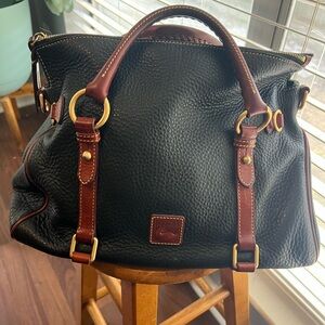 Dooney & Bourke Florentine pebble leather large satchel black with brown straps